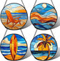 DASTOLL Stained Glass Window Hanging 4 Pcs Set Blue Orange Ocean Beach Theme by DASTOLL