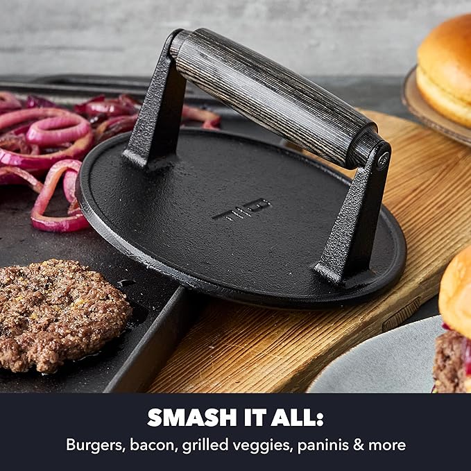 GreenPan x Bobby Flay Smash Burger Press, 6.5" Cast Iron Round Grill Press - Image 5