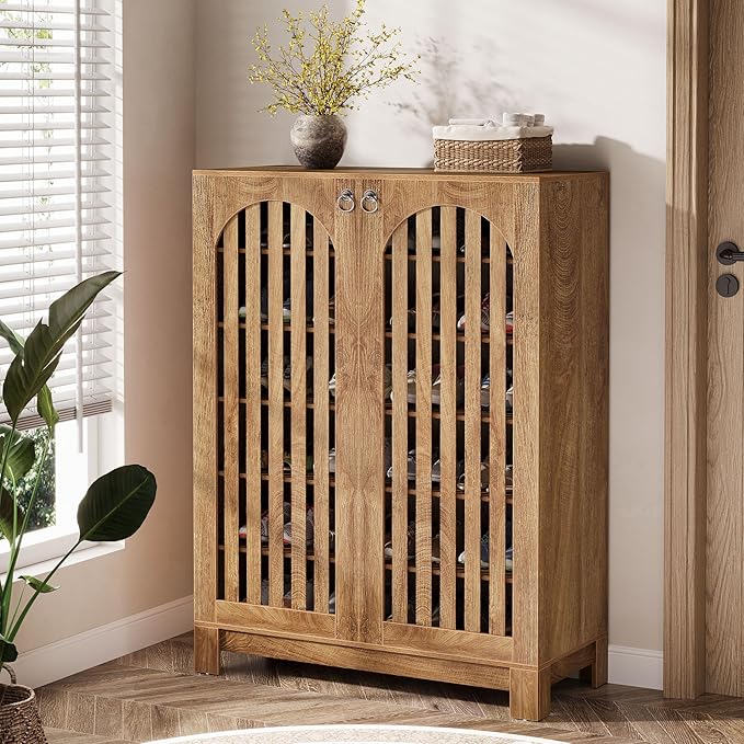 Tribesigns Shoe Cabinet with Slatted Doors, 6-Tier Entryway Shoe Storage Rack - Image 6
