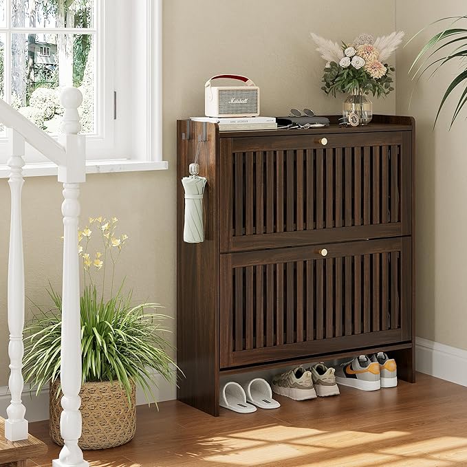 wanan 31.5" Shoe Cabinet with 2 Flip Slatted Drawers, Adjustable & Removable - Image 6