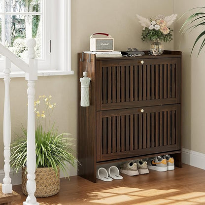 wanan 31.5" Shoe Cabinet with 2 Flip Slatted Drawers, Adjustable & Removable - Image 6