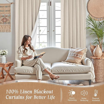 LAMIT Linen 100% Blackout Window Curtains - Image 2