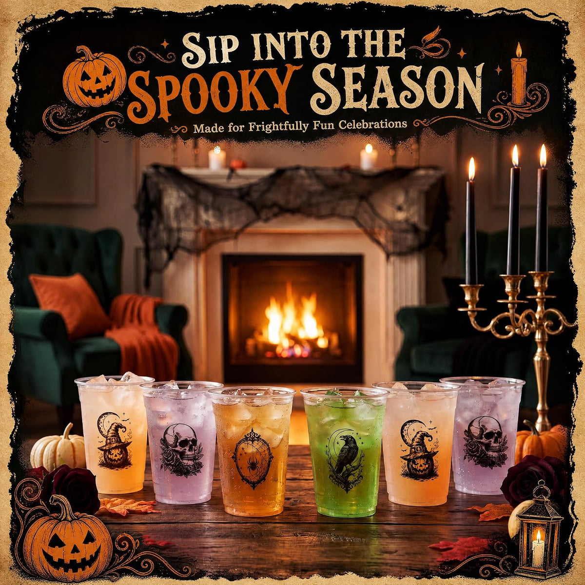 SiliFine 100 Pcs 12 oz Halloween Plastic Cups, Halloween Party Supplies