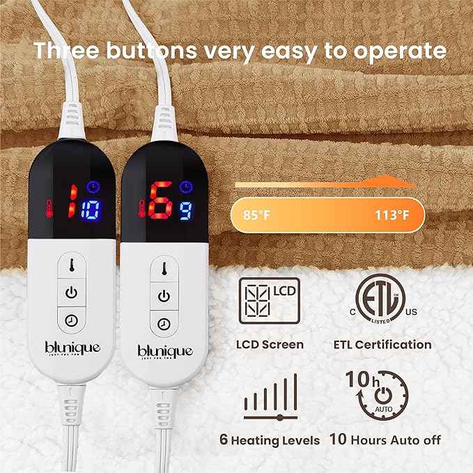 Heated Blanket Electric Blanket Queen Waffle, 84x90 Inches Dual Controllers - Image 5