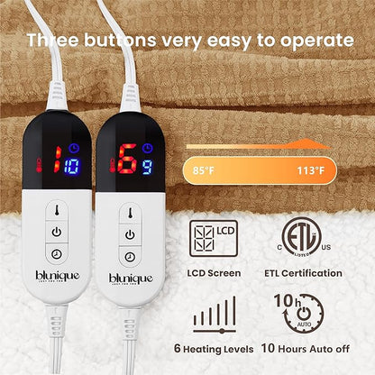 Heated Blanket Electric Blanket Queen Waffle, 84x90 Inches Dual Controllers - Image 5