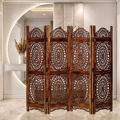 Lightnpro Wood Heart Design Handmade Hinged Foldable Partition 4 Panel Room - Image 7