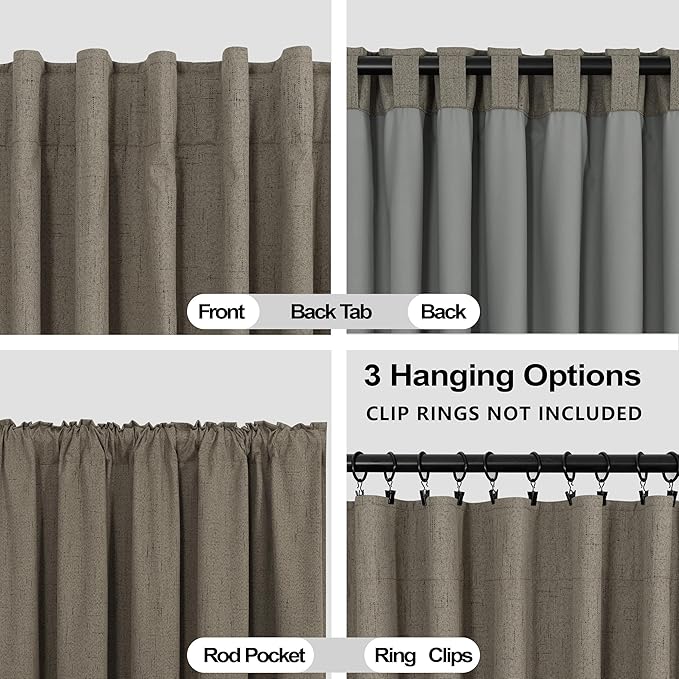 KOUFALL Soundproof Blackout Curtains 90 Inch Long Linen Black Out Noise - Image 5