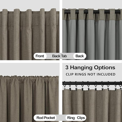 KOUFALL Dark Taupe Brown Curtains 108 Inches Long Blackout Linen Back Tab - Image 5