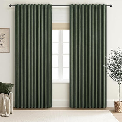 Dark Olive Green Curtains 70 Inch Length Extra Wide Pleated Black Out 90 Inch by QJMYDECO