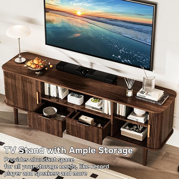 DAMCROP 62.4 Inch Fluted TV Stand, Modern Media Console Table - Image 4