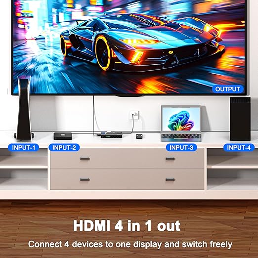 HDMI Switch 4 in 1 Out 4K@60Hz, 4 Ports HDMI Switcher Splitter Selector - Image 2