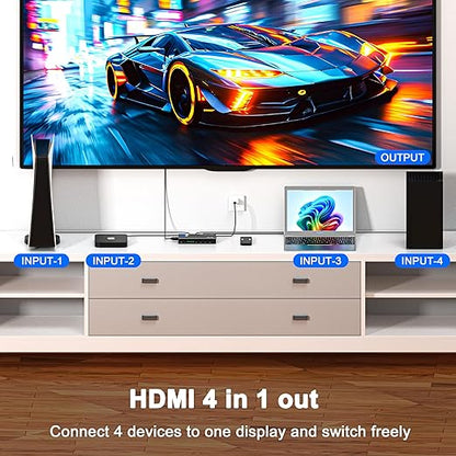 HDMI Switch 4 in 1 Out 4K@60Hz, 4 Ports HDMI Switcher Splitter Selector - Image 2