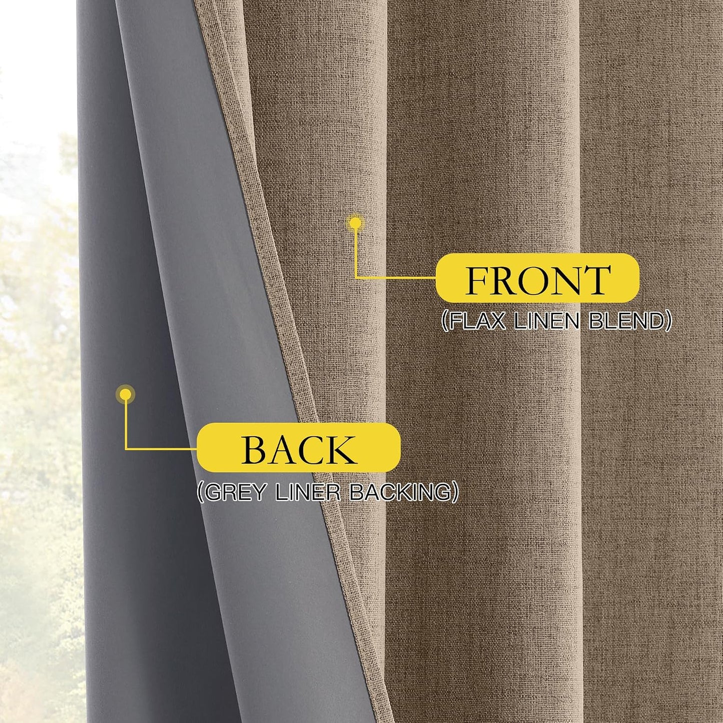 NICETOWN 100% Blackout Burlap Linen Curtains 90 inches Length with Thermal Insulated Liners for Bedroom, 2 Panels, 52" W, Room Cooling Noise Reducing Window Treatment Drapes for Living Room