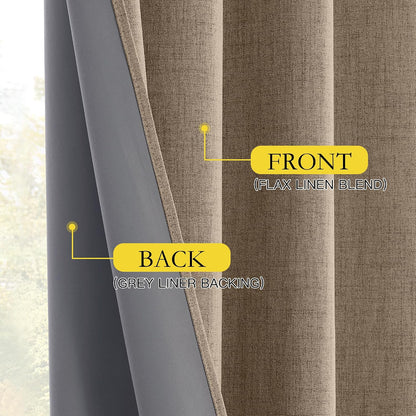 NICETOWN 100% Blackout Burlap Linen Curtains 90 inches Length with Thermal Insulated Liners for Bedroom, 2 Panels, 52" W, Room Cooling Noise Reducing Window Treatment Drapes for Living Room
