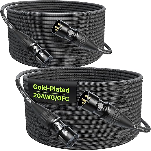 50ft XLR Cable 2 Pack, Professional Gold-Plated Rean Connectors from Neutrik by AA