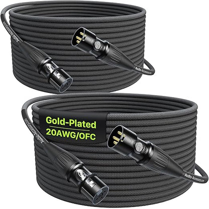 50ft XLR Cable 2 Pack, Professional Gold-Plated Rean Connectors from Neutrik by AA