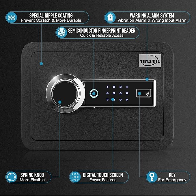 Tenamic Biometric Fingerprint Safe Box 0.85 Cubic Feet Fireproof Waterproof - Image 6