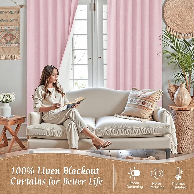LAMIT Pink 100% Blackout Window Curtains - Image 2