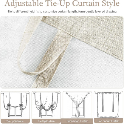 DriftAway Double Layer Linen Blackout Tie Up Curtains Thermal Insulated Fully Lined Balloon Roman Shade Bathroom Window Adjustable Rod Pocket for Small Window 45 Inch by 63 Inch Beige