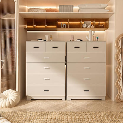Dresser with Power Outlets Wooden 6 Drawer Dresser with Large Organizer White - Image 2