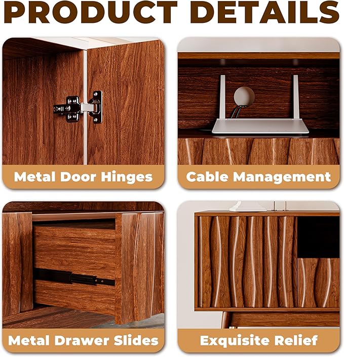 ATJafurn 66‘’ Brown Walnut Finish TV Stand - Image 8