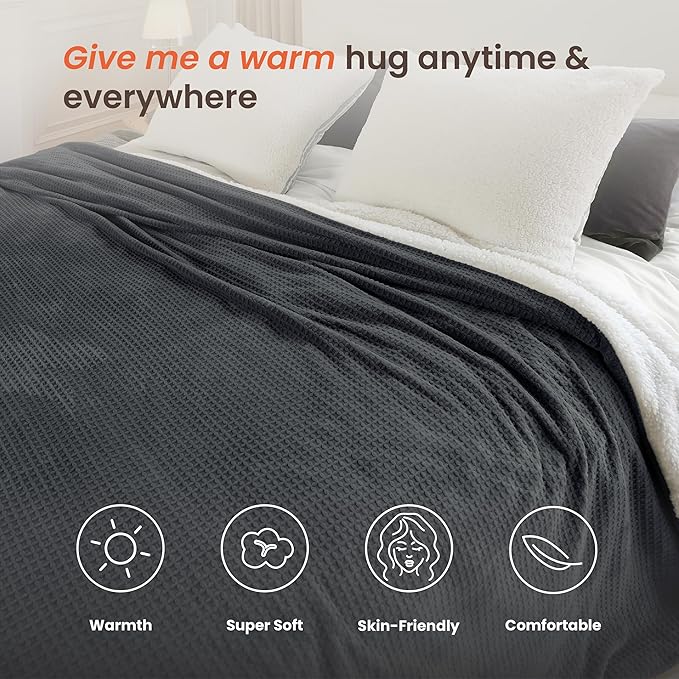 Heated Blanket Electric Blanket King Waffle, 90x100 Inches Dual Controllers - Image 3