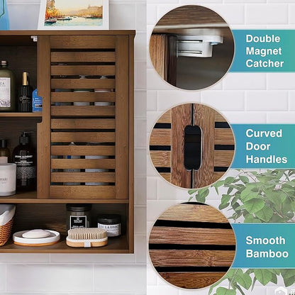 SMIBUY Bathroom Cabinet Wall Mounted, Bamboo Over-The-Toilet Storage Organizer - Image 5