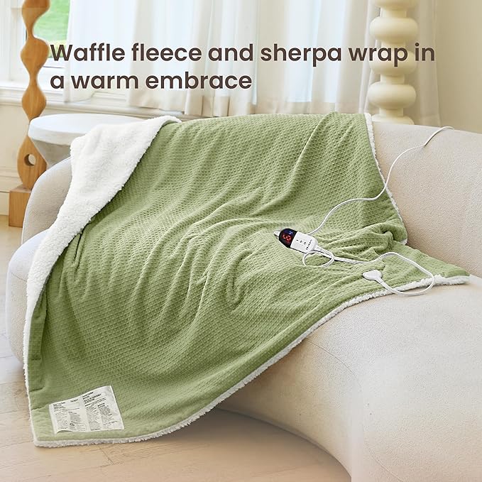 Heated Blanket Electric Throw Waffle, 50x60 Inches Sherpa Fleece Fast Heating - Image 2