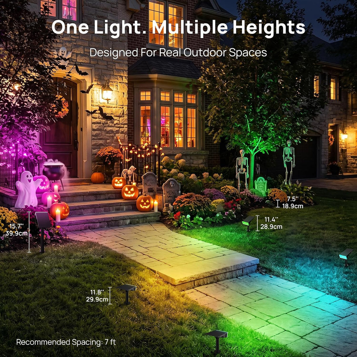 Consciot Smart Solar Spot Lights Outdoor, RGBTW Halloween Solar Lights
