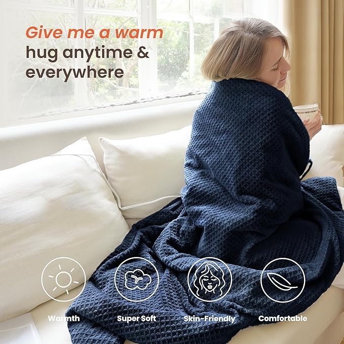 Heated Blanket Electric Throw Waffle, 50x60 Inches Sherpa Fleece Fast Heating - Image 3