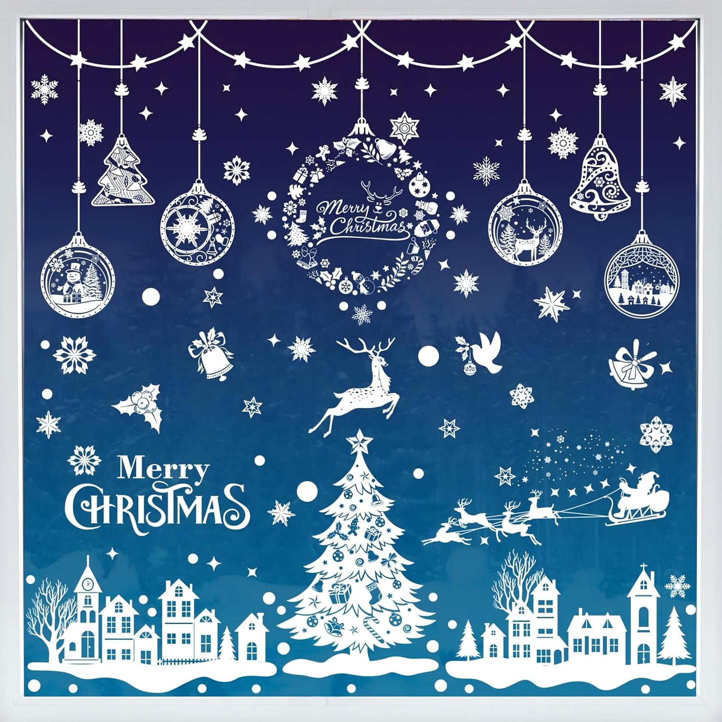 AhfuLife Christmas Window Clings, 244 PCS Reusable Christmas Window Stickers for Glass, 9 Sheets Double Sided Snowflake Xmas Trees Garland Stickers for Xmas Party
