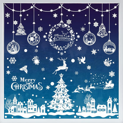 AhfuLife Christmas Window Clings, 244 PCS Reusable Christmas Window Stickers for Glass, 9 Sheets Double Sided Snowflake Xmas Trees Garland Stickers for Xmas Party