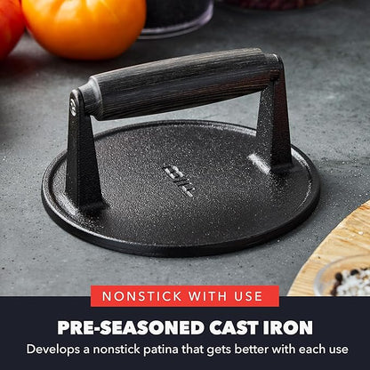 GreenPan x Bobby Flay Smash Burger Press, 6.5" Cast Iron Round Grill Press - Image 2