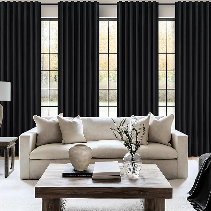 Black Blackout Curtains 92 Inches Long 2 Panel Set, Sun Blocking Curtain - Image 6