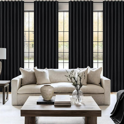Black Blackout Curtains 92 Inches Long 2 Panel Set, Sun Blocking Curtain - Image 6