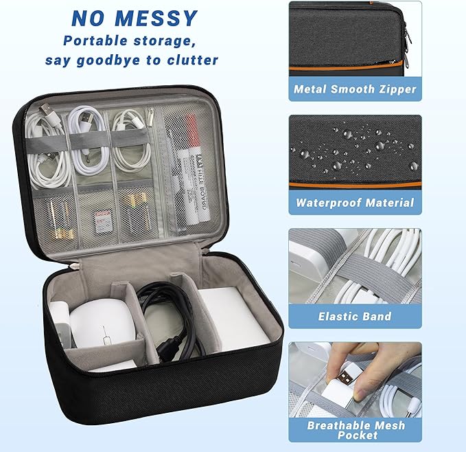 Electronics Organizer, Travel Cord Organizer Pouch, Portable Cable Organizer - Image 3
