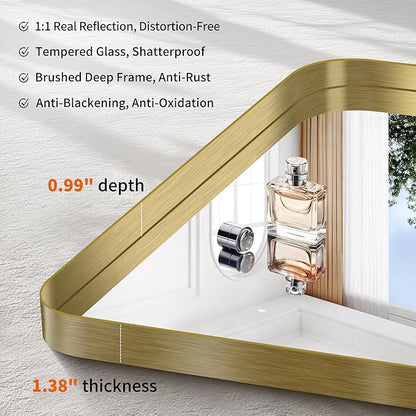 CIRCUMI Gold Bathroom Mirror, Rounded Corner, Tempered Glass, Large Mirror - Image 3