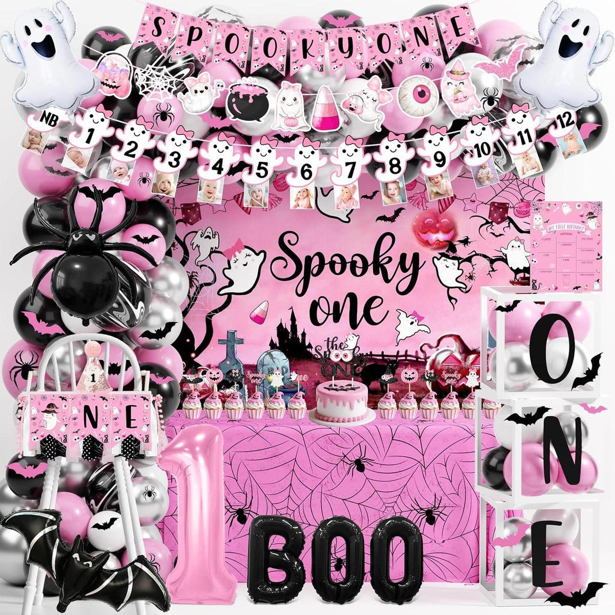 Pink Spooky One Birthday Decorations Girl Halloween 1st Birthday Kit