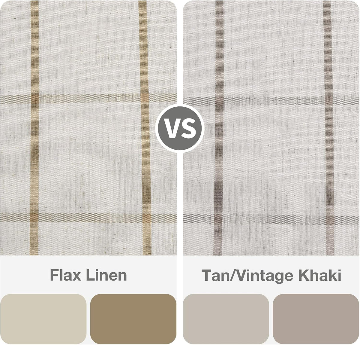 Vision Home Tan Plaid Linen Pinch Pleated Full Tanout Curtains Checkered Thermal Insulated Window Panels 90 inch for Bedroom Living Room Light Blocking Rustic Pleat Drapes with Hooks 40" Wx90 Lx2