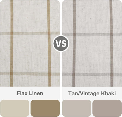 Vision Home Tan Plaid Linen Pinch Pleated Full Tanout Curtains Checkered Thermal Insulated Window Panels 90 inch for Bedroom Living Room Light Blocking Rustic Pleat Drapes with Hooks 40" Wx90 Lx2