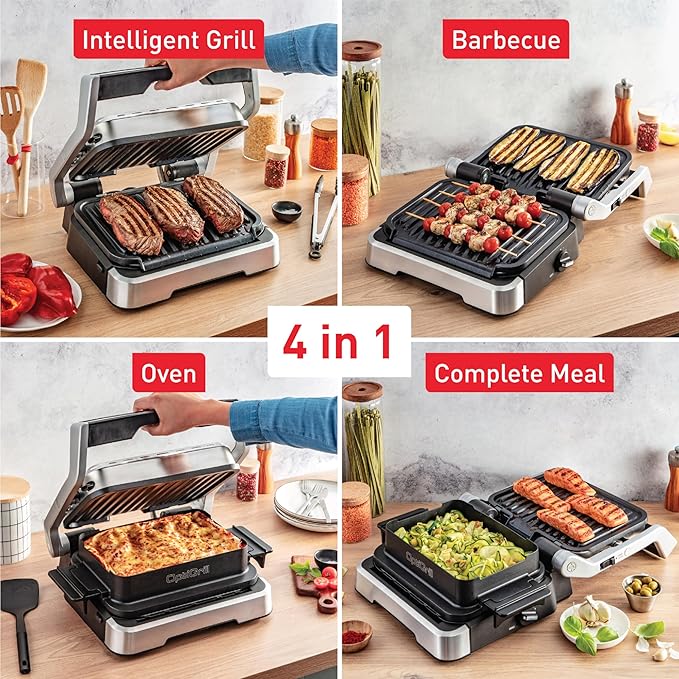 T-fal, Electric Grill, OptiGrill 4in1, Stainless Steel, 9 Automatic Cooking - Image 2