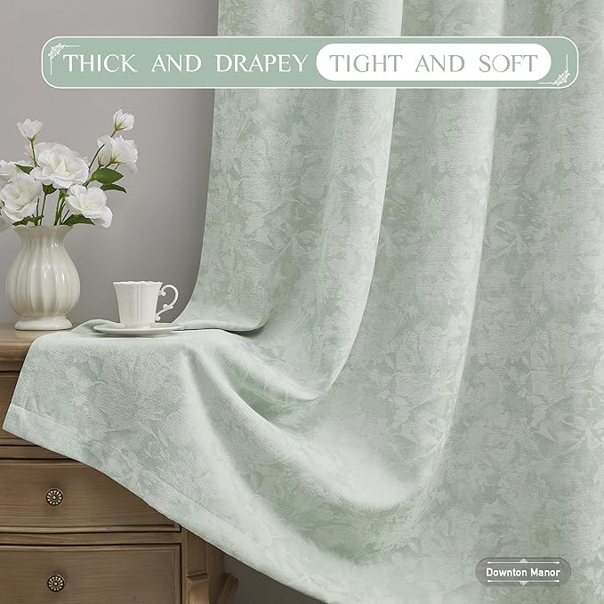 Beauoop Green Floral Jacquard Blackout Curtains 96 Inches Long 2 Panels - Image 5