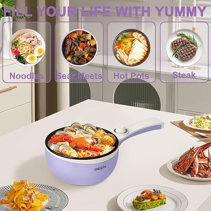 Dezin Hot Pot Electric Upgraded, Non-Stick Sauté Pan, Rapid Noodles Electric Pot - Image 6