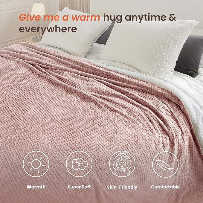 Heated Blanket Electric Blanket Queen Waffle, 84x90 Inches Dual Controllers - Image 3