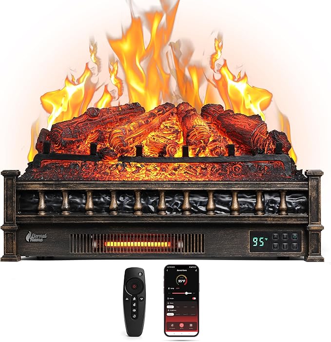 TURBRO Eternal Flame 26 in. WiFi Infrared Quartz Electric Fireplace Log Heater - Image 8