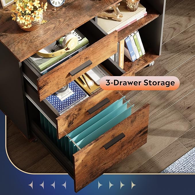 DEVAISE 3 Drawer Mobile File Cabinet, Wood Lateral Filing Cabinet, Printer Stand - Image 5