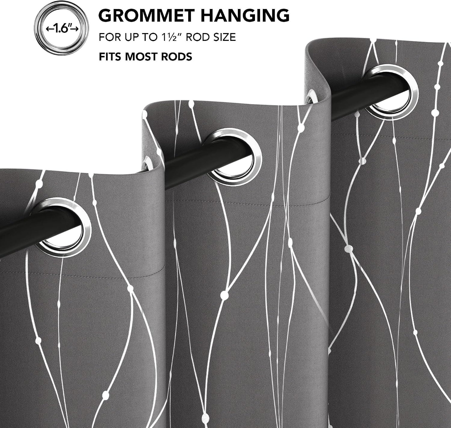 Deconovo 4 Panels Blackout Curtains, Grey Curtain, Thermal Insulated Soundproof Curtain Drapes, Wave Dot Foil Print, 52 x 84 Inch, Machine‑Washable Privacy Window Drape for Bedroom Living Room Office