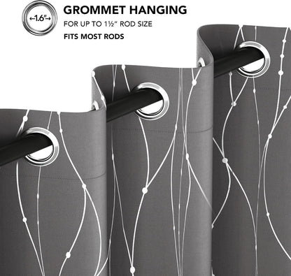 Deconovo 4 Panels Blackout Curtains, Grey Curtain, Thermal Insulated Soundproof Curtain Drapes, Wave Dot Foil Print, 52 x 84 Inch, Machine‑Washable Privacy Window Drape for Bedroom Living Room Office