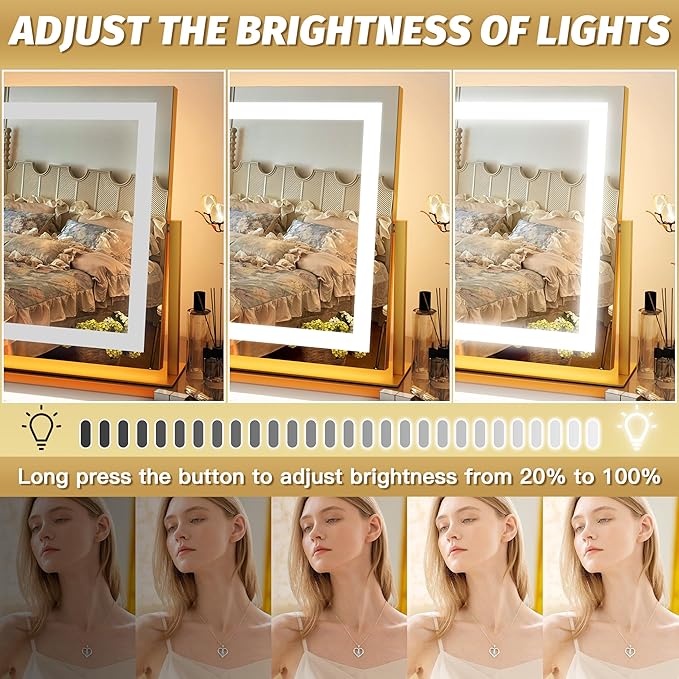 FENNIO Vanity Mirror with Lights 22''x18'' Makeup Mirror with Lights, Lighted - Image 2