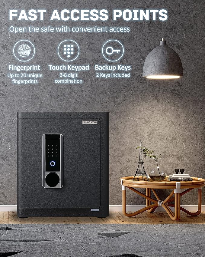 Deluxe Biometric Safe with Fireproof Waterproof Bag, 2.25 Cubic Feet Safe Box - Image 4